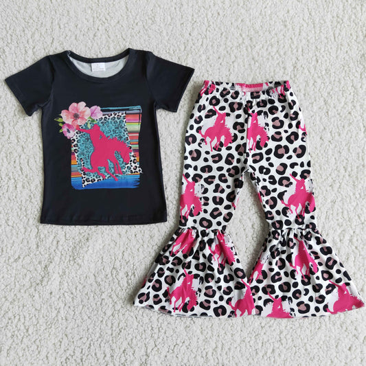 B1-2 Cowboy Western Leopard Print Girls Set