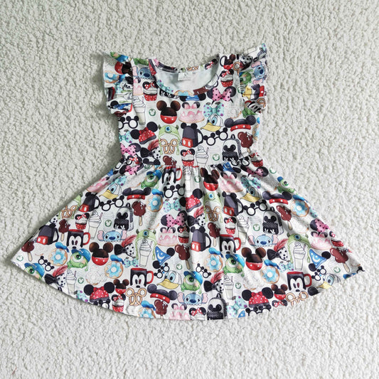 B12-11 Cartoon flutter sleeve girls dress