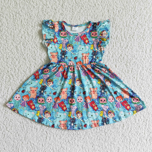 B14-11 Cartoon baby toy blue short sleeve girls dress