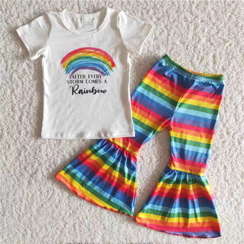 B14-3 Rainbow short sleeve pants girls set