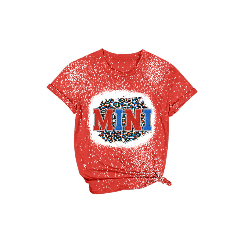 preorder GT0458 July 4th mini leopard red short sleeve girls top