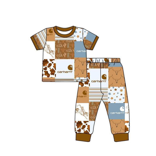 custom style Western brown rodeo short sleeve pants boys pajamas