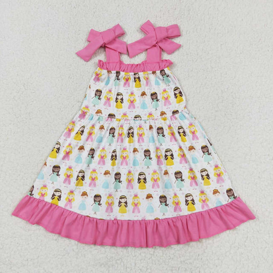 GSD1097 cartoon princess hot pink lace-up girls dress