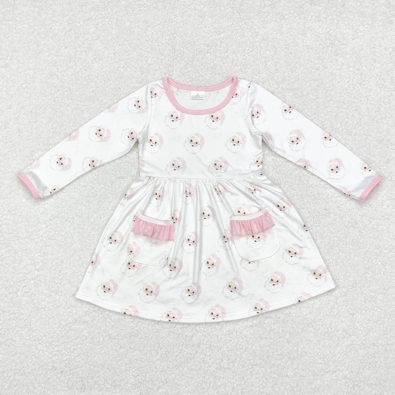 GLD0689 Christmas Santa pockets long sleeve girls dress