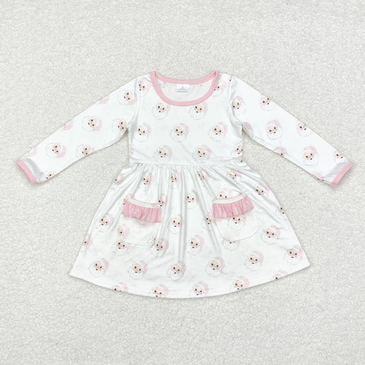 GLD0689 Christmas Santa pockets long sleeve girls dress