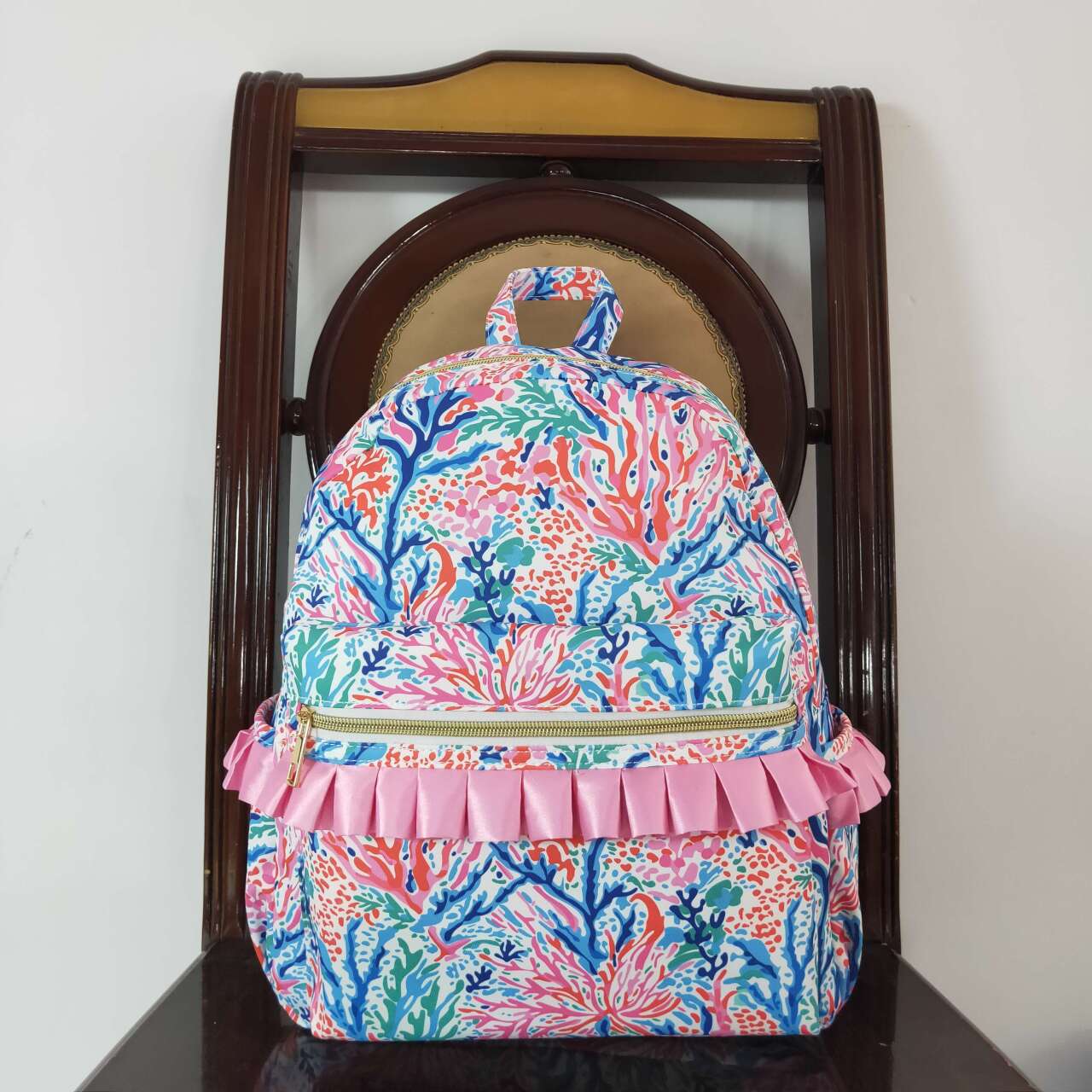 BA0185 multi color flowers bright print hot pink kids bag