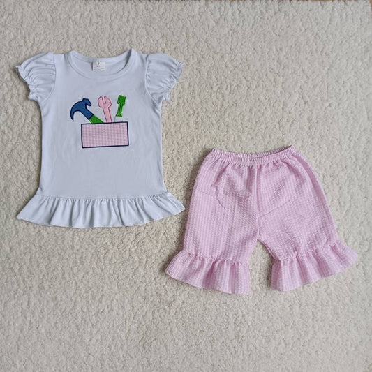 B3-1 cartoon tool short sleeve pink shorts girls set