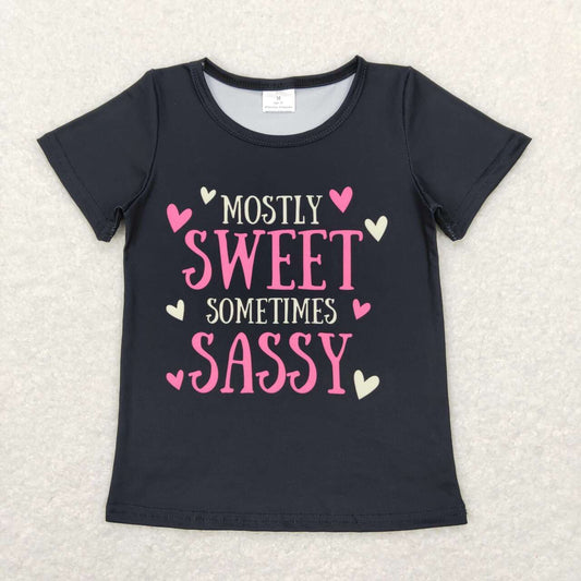 GT0422 Sweet Sometimes Sassy Black Short Sleeve Girls Top