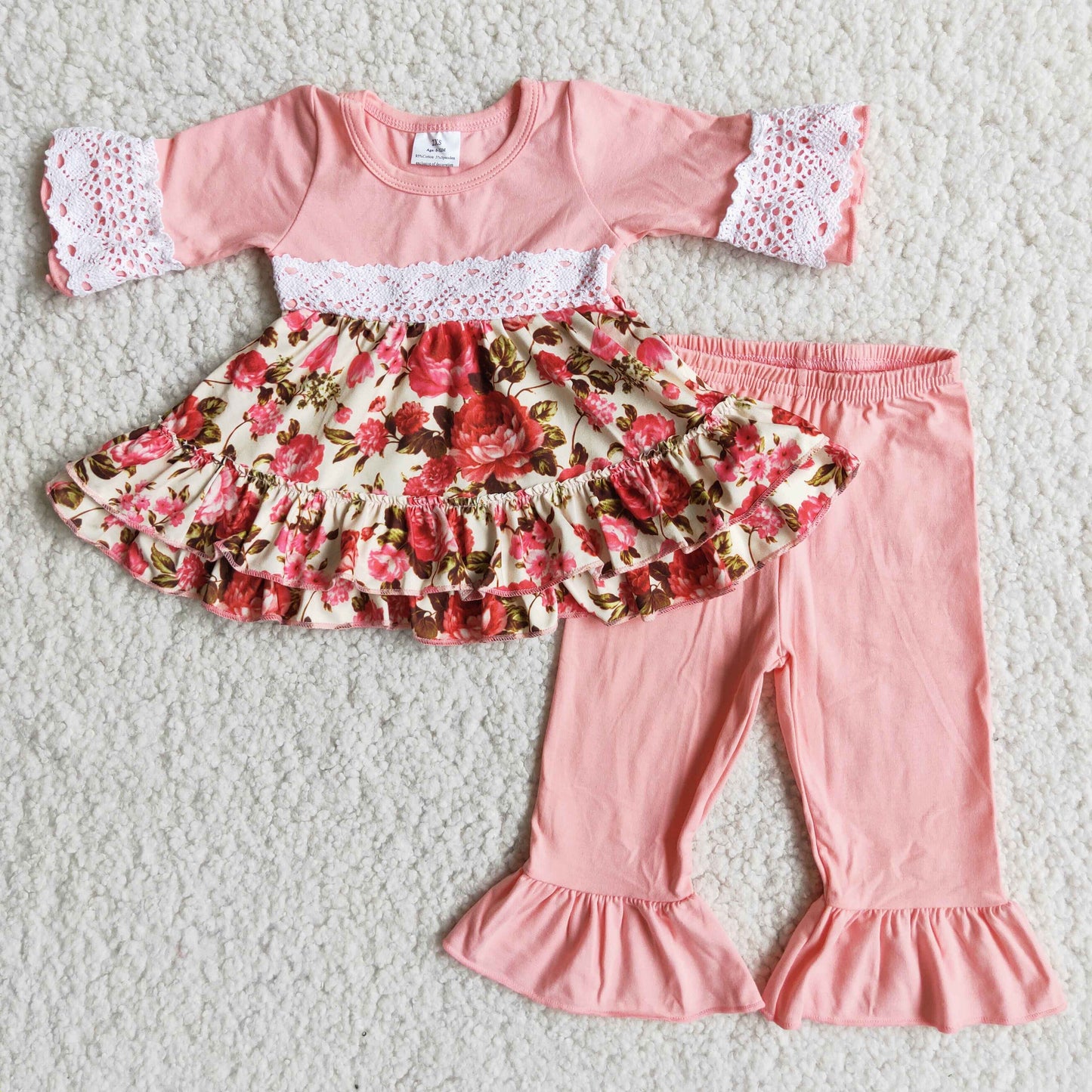 6 A17-26 Flowers pink long sleeve girls set