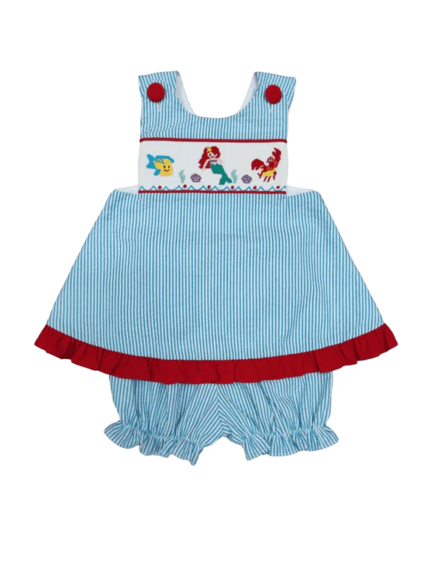 preorder GSSO0777 Mermaid fish blue striped sleeveless shorts girls set