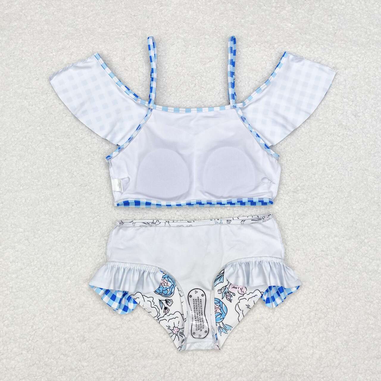 S0254 Blue checkered flowers girls swimsuits