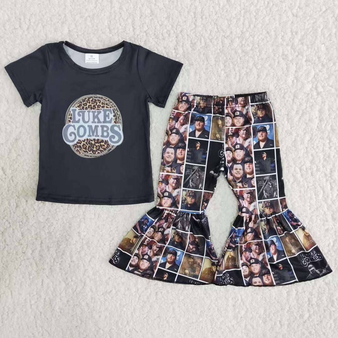 B7-23 Luke star short sleeve pants girls set