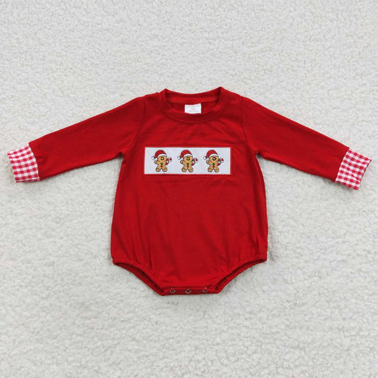 LR0394 Christmas Gingerbread Man Long Sleeves Boys Romper