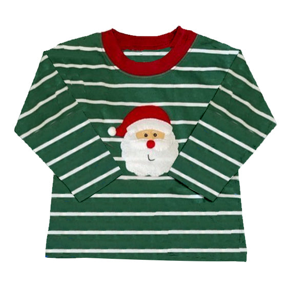 preorder BT0366 Christmas Santa Claus green striped long sleeve boys top