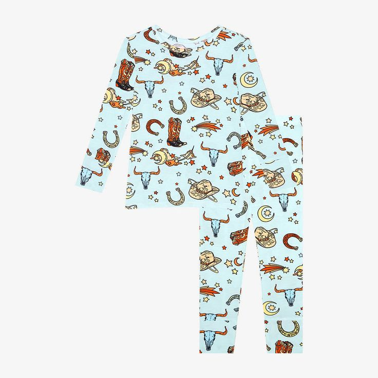 preorder BLP0370 Western horse shoe boot blue long sleeve pants boys pajamas