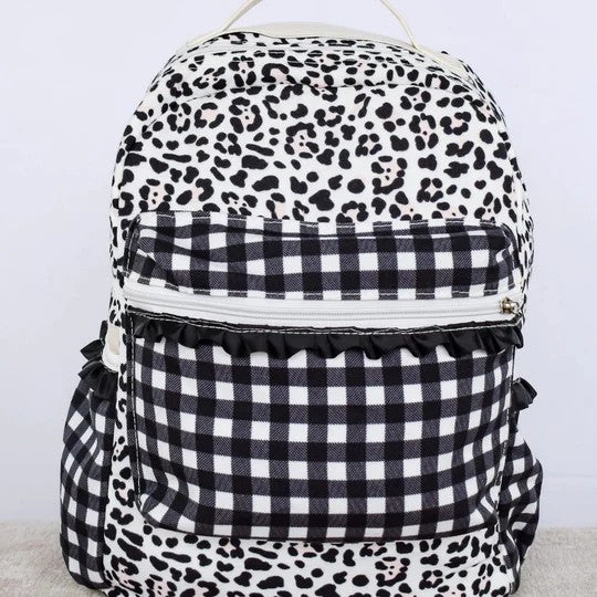 preorder BA0216 black checkered leopard kids bag