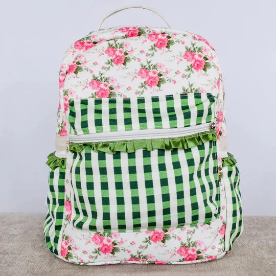 preorder BA0218 pink flowers green checkered kids bag