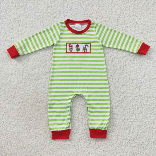 USA SHOP LR0388 Christmas Green Face Dot Long Sleeves Boys Romper
