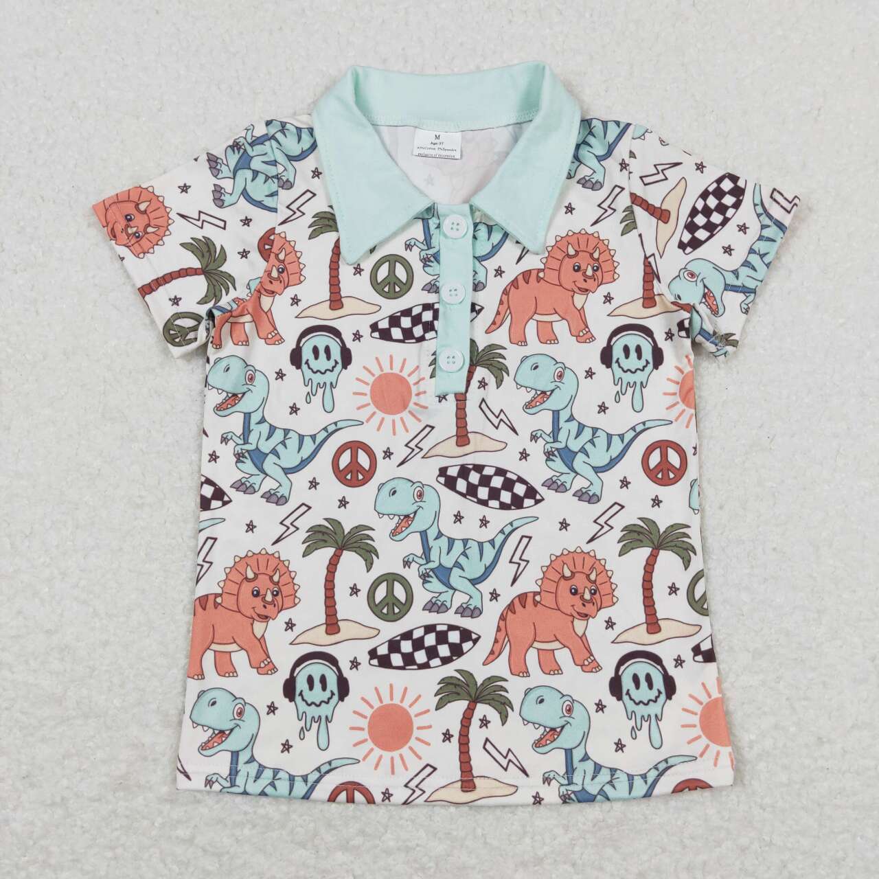 BT0580 Colorful Dinosaur Green Short Sleeve Boys Top