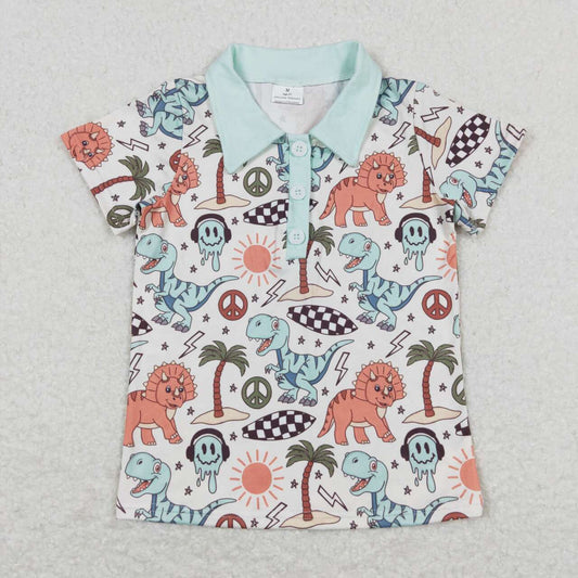 BT0580 Colorful Dinosaur Green Short Sleeve Boys Top