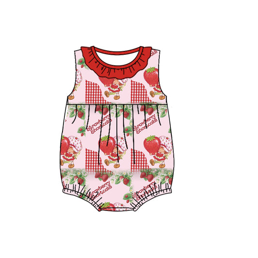 custom style strawberry girl 2 pink sleeveless girls romper