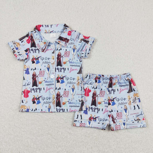 BSSO0545 Country Singer Red Blue Short Sleeve Shorts Boys Pajamas