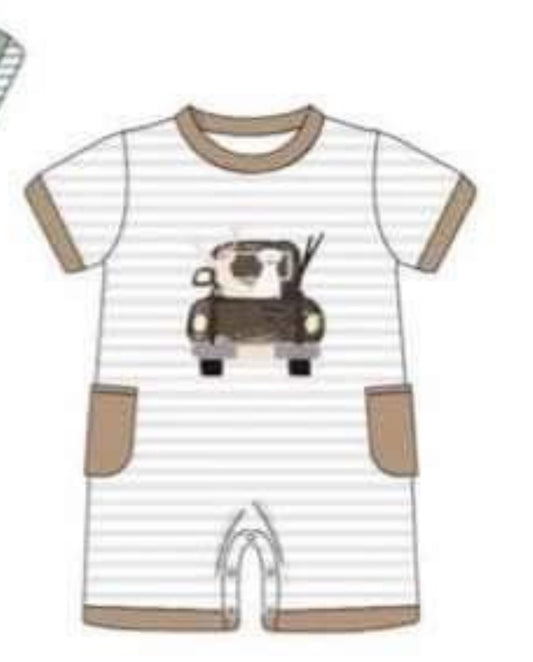 preorder hunting dog deer truck short sleeve boys romper