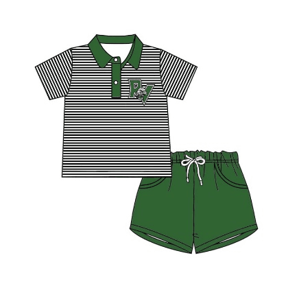 custom style RV eagle black striped short sleeve green shorts boys set