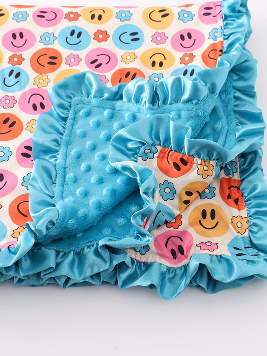 preorder BL0060 Colorful Smile Blue Baby Blanket