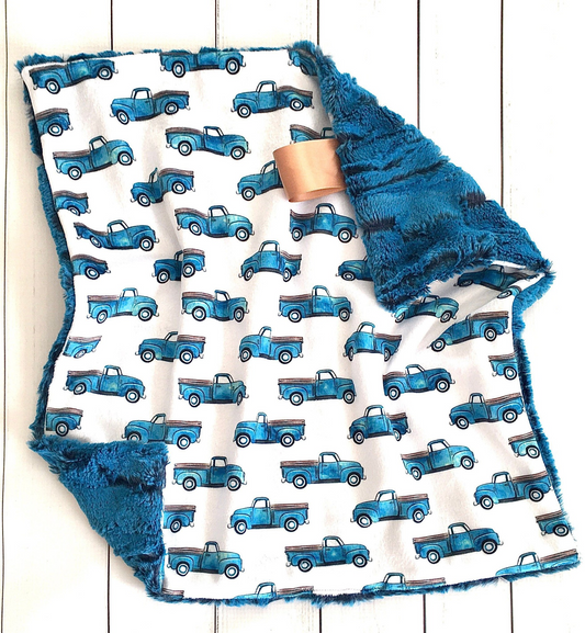 preorder BL0062 Blue Truck Baby Blanket
