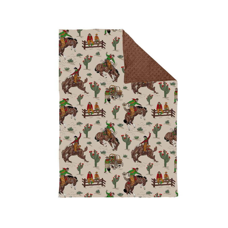 preorder BL0069 Western horse cactus brown kids blanket