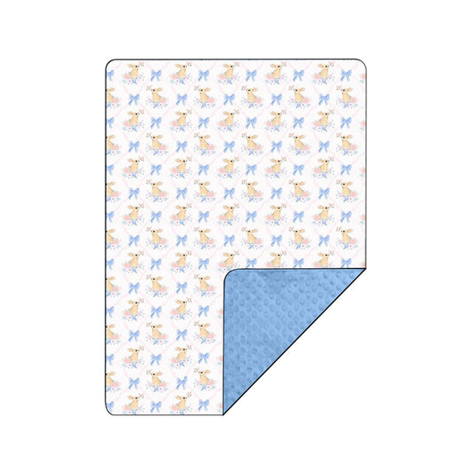 preorder BL0106 Easter rabbit bowknot blue baby blanket