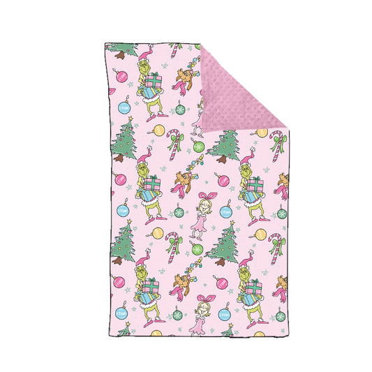 preorder BL0181 Christmas green face tree dance girl pink baby blanket