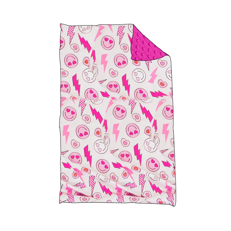 preorder BL0183 Valentine's Day heart smile flash hot pink baby blanket