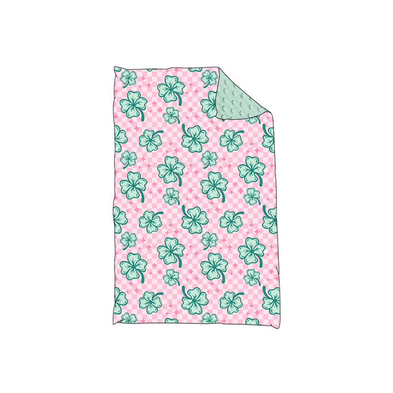 preorder BL0184 St Patrick clover pink checkered baby blanket