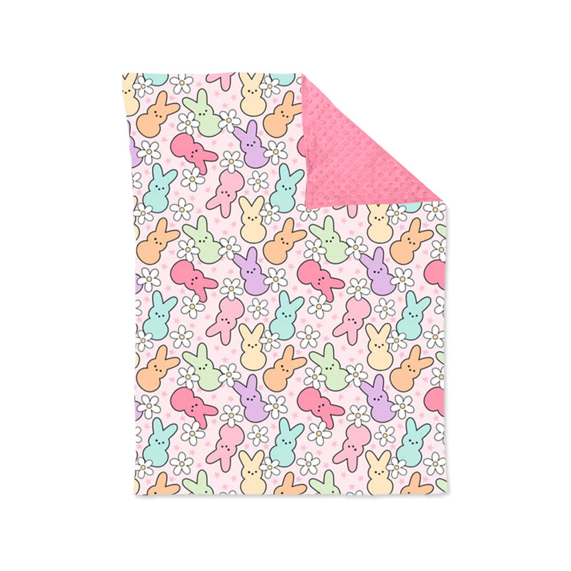 preorder BL0185 Easter rabbit bunny flowers pink baby blanket