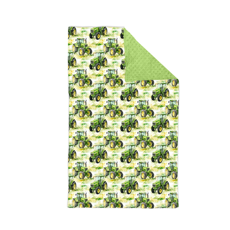 preorder BL0232 Farm Tractor Green Baby Blanket