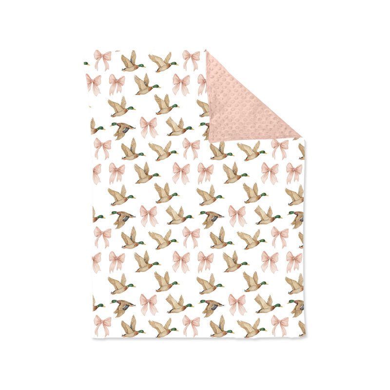 preorder BL0248 Mallard Duck Pink Bows Baby Blanket
