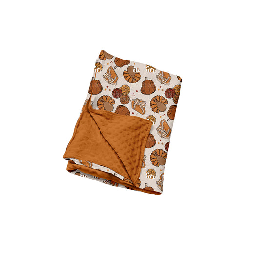preorder BL0263 Thanksgiving Turkey Pumpkin Pie Baby Blanket