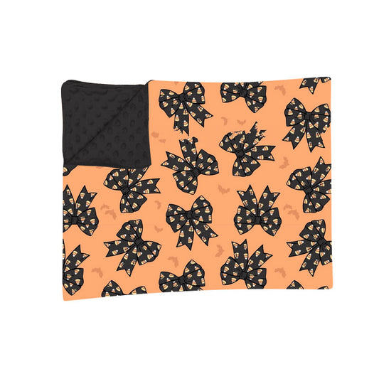 preorder BL0269 Halloween Bows Corn Candy Bows Pink Baby Blanket