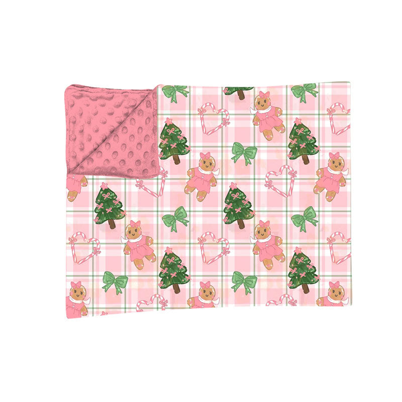 preorder BL0270 Christmas Tree Gingergread Man Pink Baby Blanket