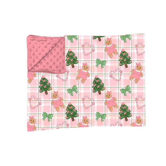 preorder BL0270 Christmas Tree Gingergread Man Pink Baby Blanket