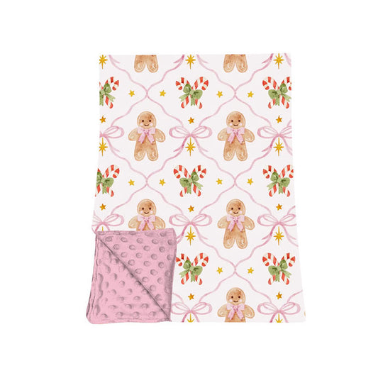 preorder BL0271 Christmas Gingerbread Man Bows Pink Baby Blanket
