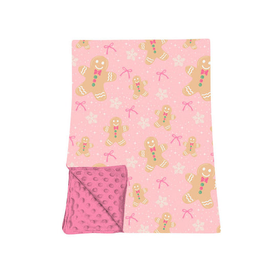 preorder BL0272 Christmas Gingerbread Man Bows Pink Baby Blanket