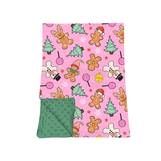 preorder BL0273 Christmas Gingerbread Man Tree Pink Baby Blanket