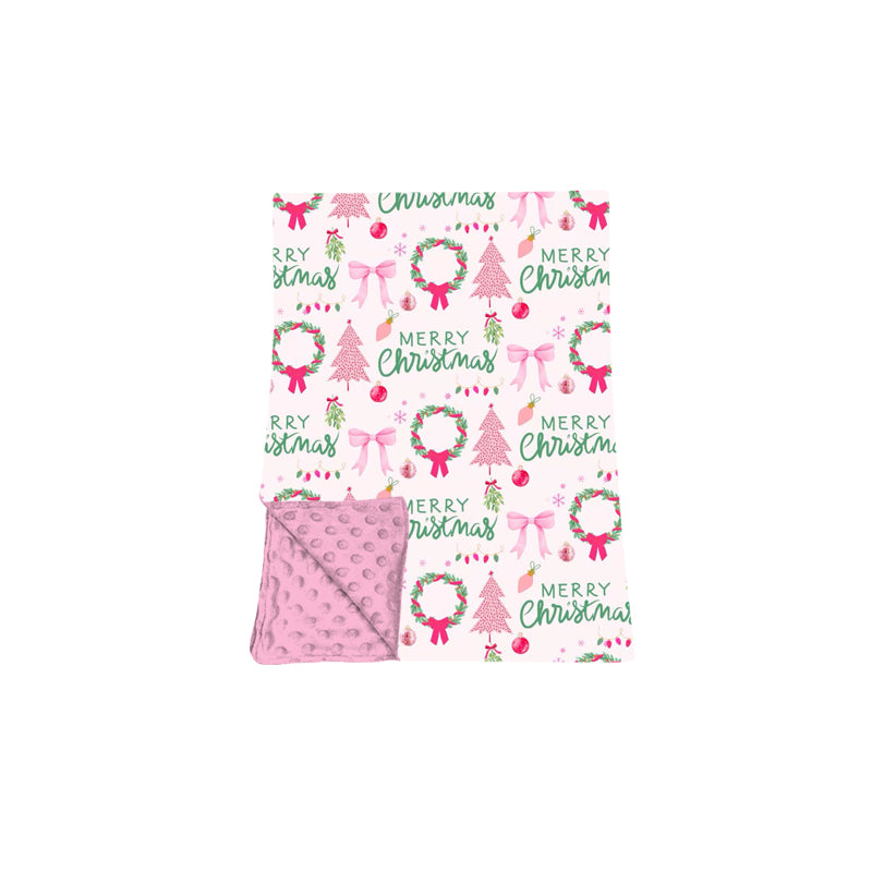 preorder BL0284 Christmas Tree Bows Pink Baby Blanket