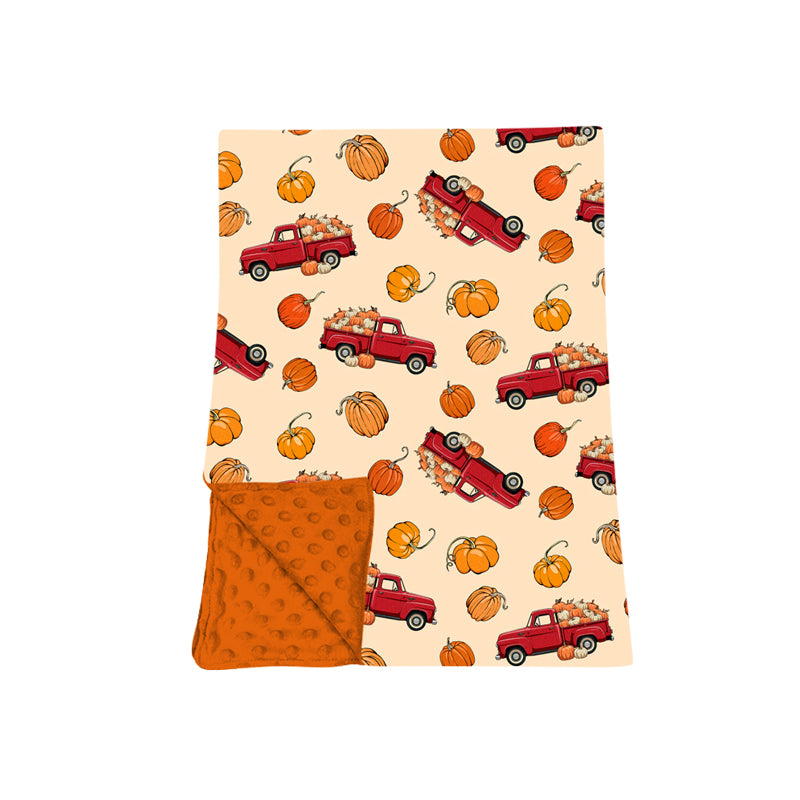 preorder BL0289 Pumpkin Truck Orange Baby Blanket