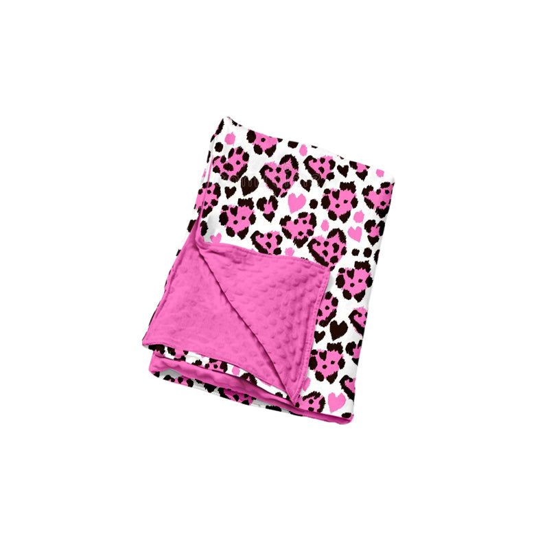 preorder BL0304 Hot Pink Leopard Heart Baby Blanket