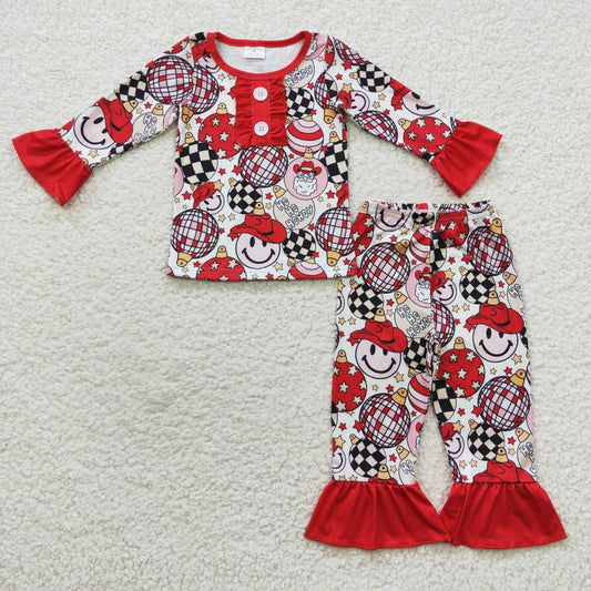 GLP0459 Christmas Smile Illumination Red Long Sleeves Girls Pajamas