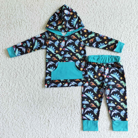 BLP0055 Blue Dino Print Hoodie Outfits